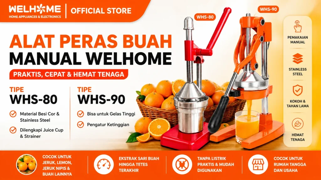 Alat Peras Buah Manual WELHOME WHS-80 & WHS-90, Praktis untuk Rumah dan Usaha