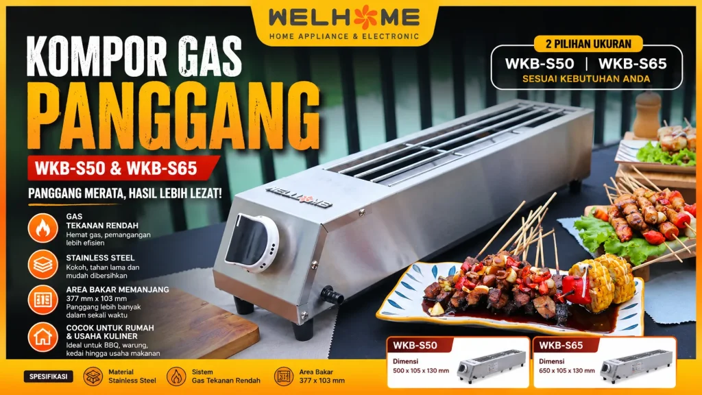 Kompor Gas Panggang WELHOME WKB-S50 & WKB-S65 untuk BBQ