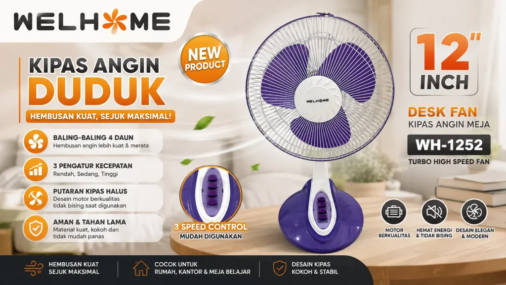 Rekomendasi Kipas Angin Duduk WELHOME Pilihan Praktis untuk Meja dan Dinding