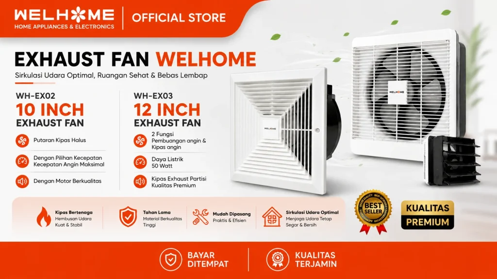 WELHOME Exhaust Fan 10 Inch dan 12 Inch untuk Sirkulasi Udara