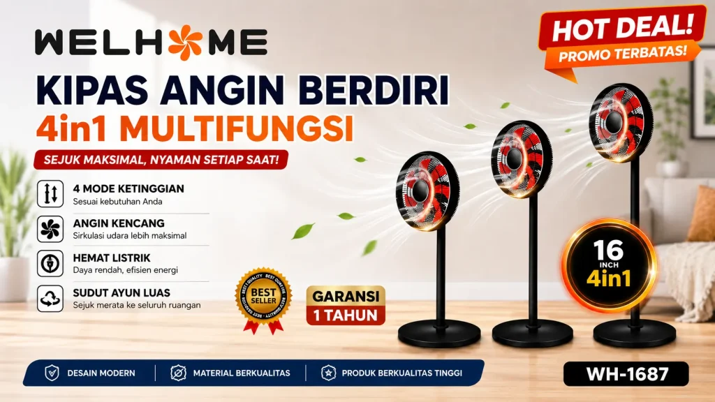 WELHOME Kipas Angin Berdiri Pilihan Stand Fan 16 dan 18 Inch