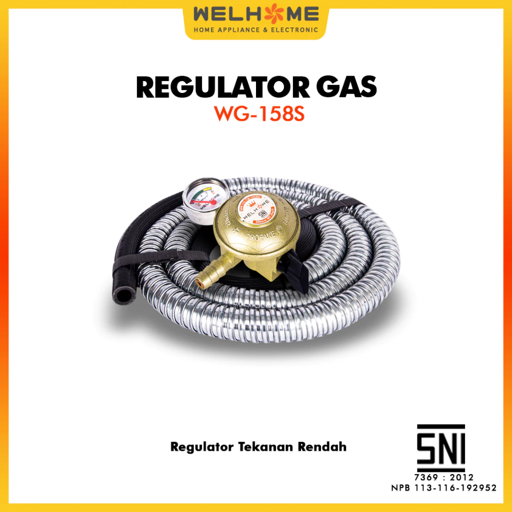 WELHOME Regulator Kompor Gas Selang Kompor Gas 1,8m SNI Anti Bocor WG-158S BJ