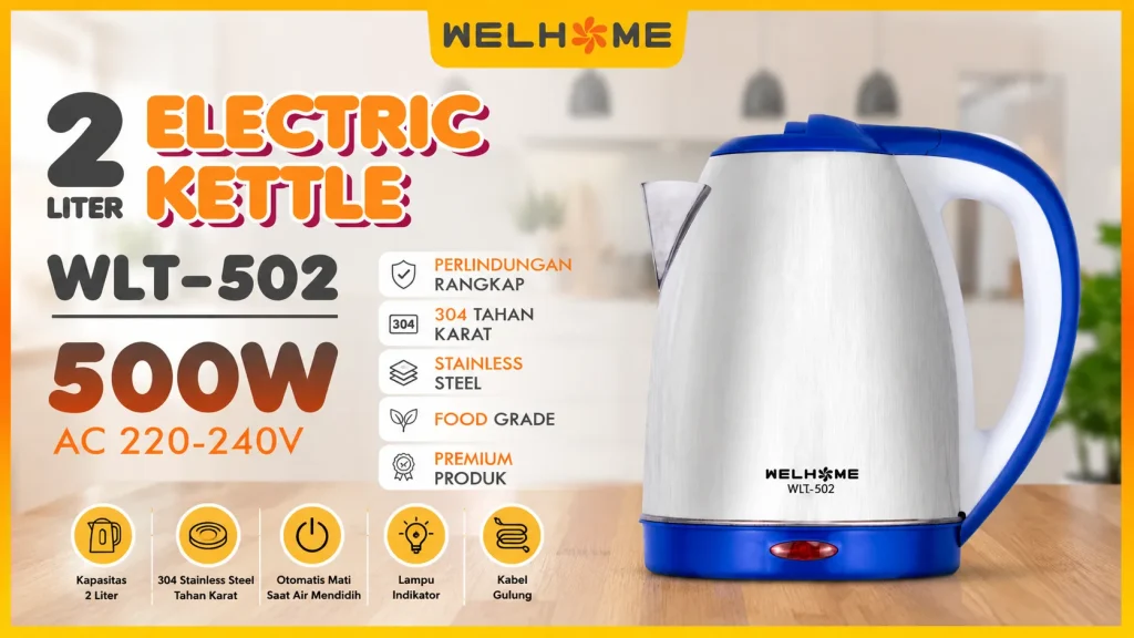 WELHOME Teko Listrik 2 Liter WLT-502, Praktis untuk Memanaskan Air