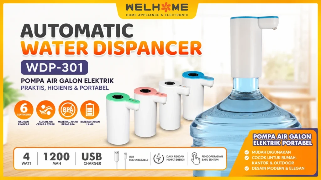 WELHOME WDP-301, Pompa Galon Elektrik Rechargeable USB yang Praktis